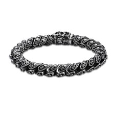 Antique Finish Stainless Steel Skull Bracelet - 8.5 Inch