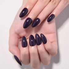evpct Dark Purple Press on Nails Short Almond, Glossy Eggplant Purple Fake Na...