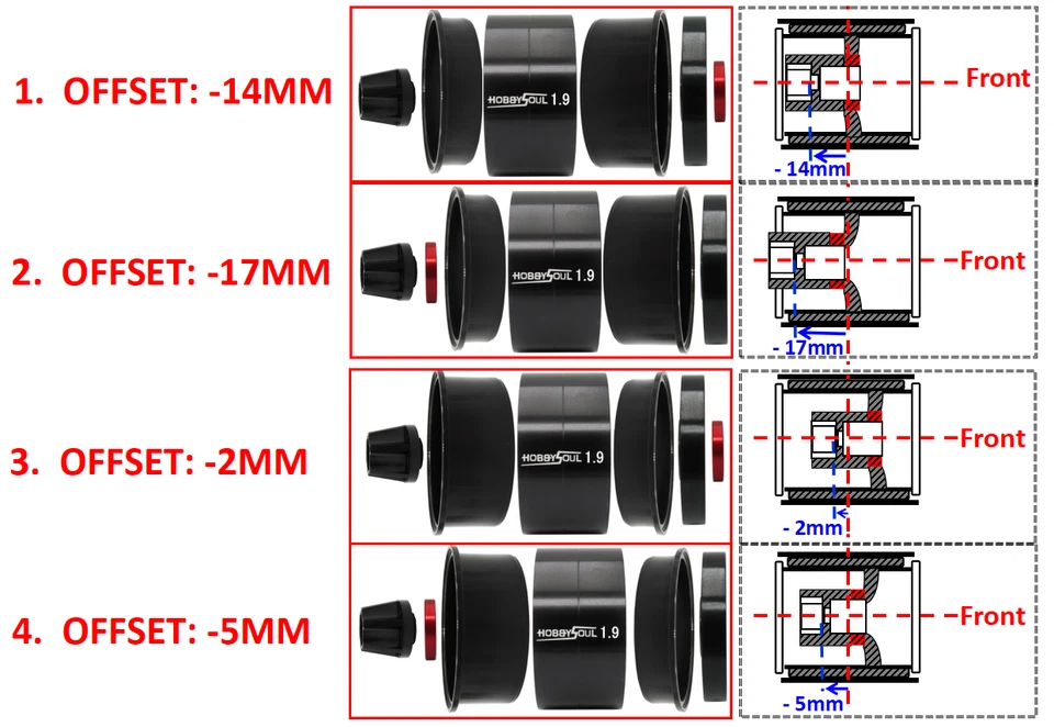 2x RC 1.9 Beadlock Wheels Adjustable Offset 1.9 Rims For 1/10 Crawler SCX10 TRX4 - Image 2 of 4