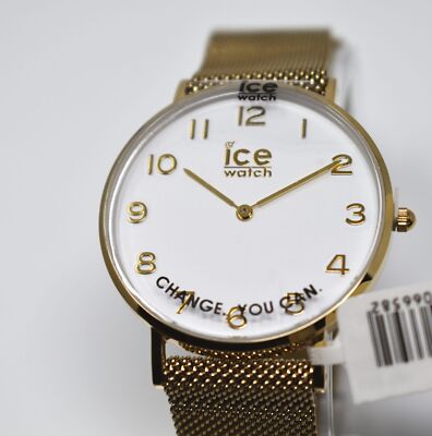 ICE-Watch CITY MILANESE GOLD glänzendes Armband weißes Zifferblatt Uhr 012707 klein