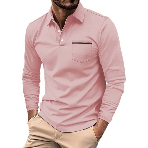 Camisa para hombre primavera otoño informal manga larga con botones color liso camiseta torso - Imagen 4 de 33
