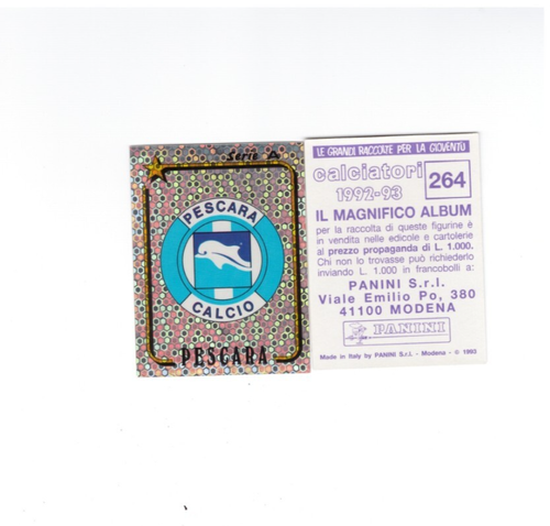 FIGURINA CALCIATORI PANINI 1992 1993 - SCUDETTO PESCARA #264 - INTER JUVENTUS