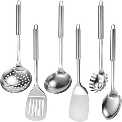 Stainless Steel Kitchen Utensils Set, 6 PCS Metal Cooking Utensils Set for