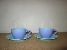 Set of 2 LINDT STYMEIST Colorways 8 Oz. Cups & Saucers Blue/Green *Japan