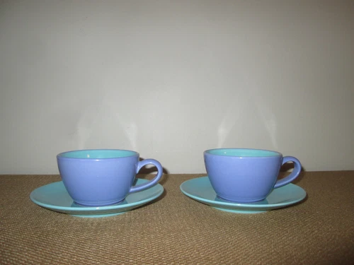 Set of 2 LINDT STYMEIST Colorways 8 Oz. Cups & Saucers Blue/Green *Japan
