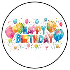 HAPPY BIRTHDAY WATERCOLOR BALLOONS ENVELOPE SEALS LABELS STICKERS PARTY FAVORS