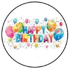 HAPPY BIRTHDAY WATERCOLOR BALLOONS ENVELOPE SEALS LABELS STICKERS PARTY FAVORS