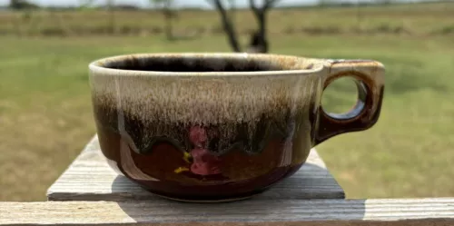 Western Stoneware Brown Drip Soup Chili Bowl/Mug/Cup Pottery Vintage Maple Leaf