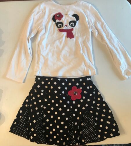 Gymboree Girls Panda Bear Black Dots Camisa Y Falda Skort Set 7 & 9 - Imagen 1 de 3