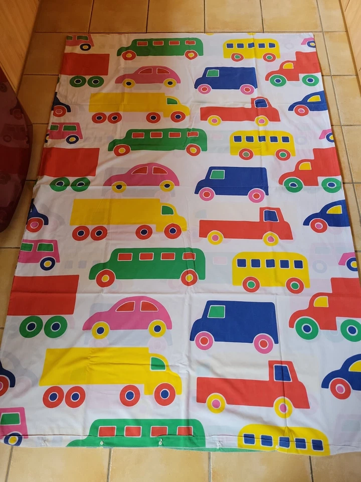 VINTAGE HOUSSE DE COUETTE + TAIE OREILLER VOITURE CAMION LIT ENFANT GARÇON  - Photo 2/4