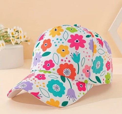 Baseball Cap, Bright Flowers on White Design , 100% Cotton, Adjustable Back - Picture 6 of 6