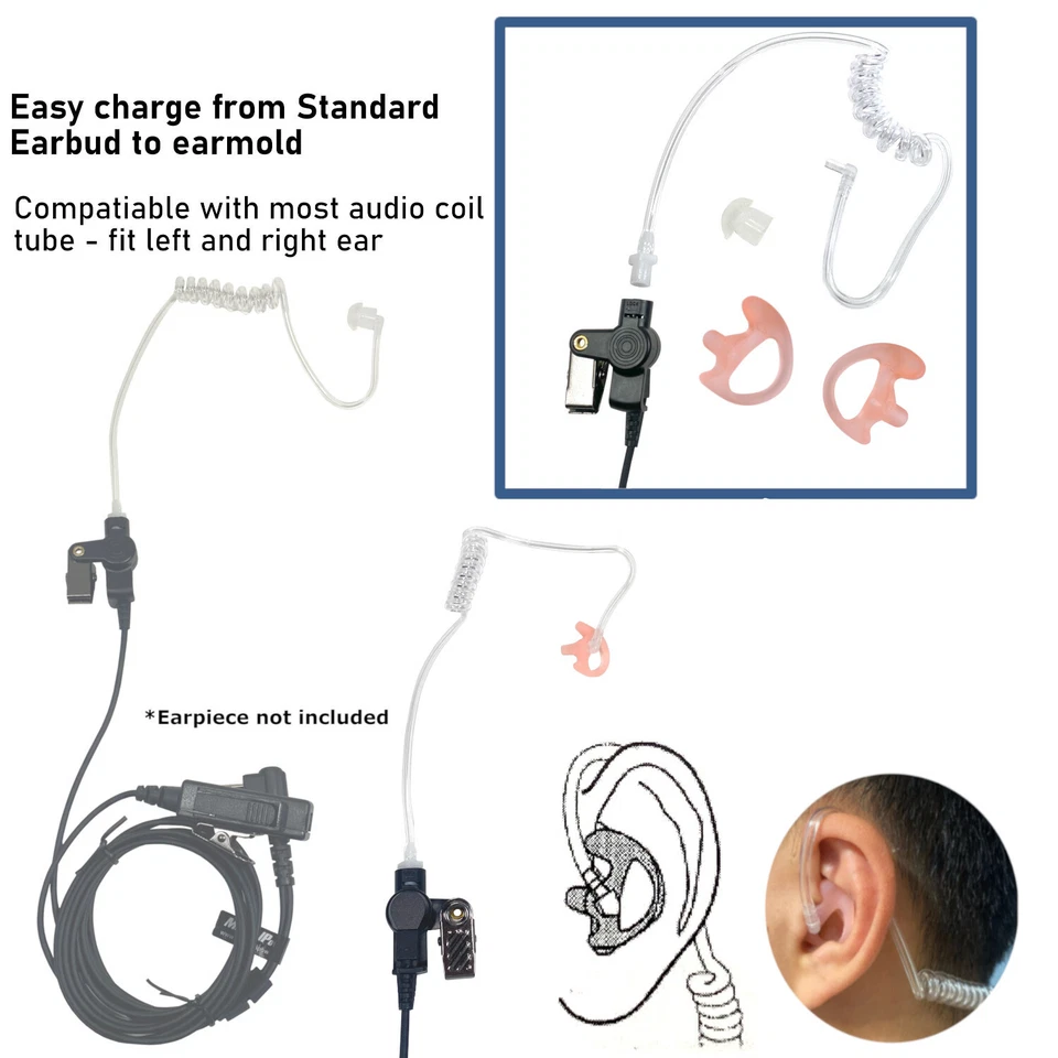 Earmold+Headset Earpiece for HYTERA Radio PD505 PD415 PD465 PD402 RCA RDR2500 - Image 3 of 4