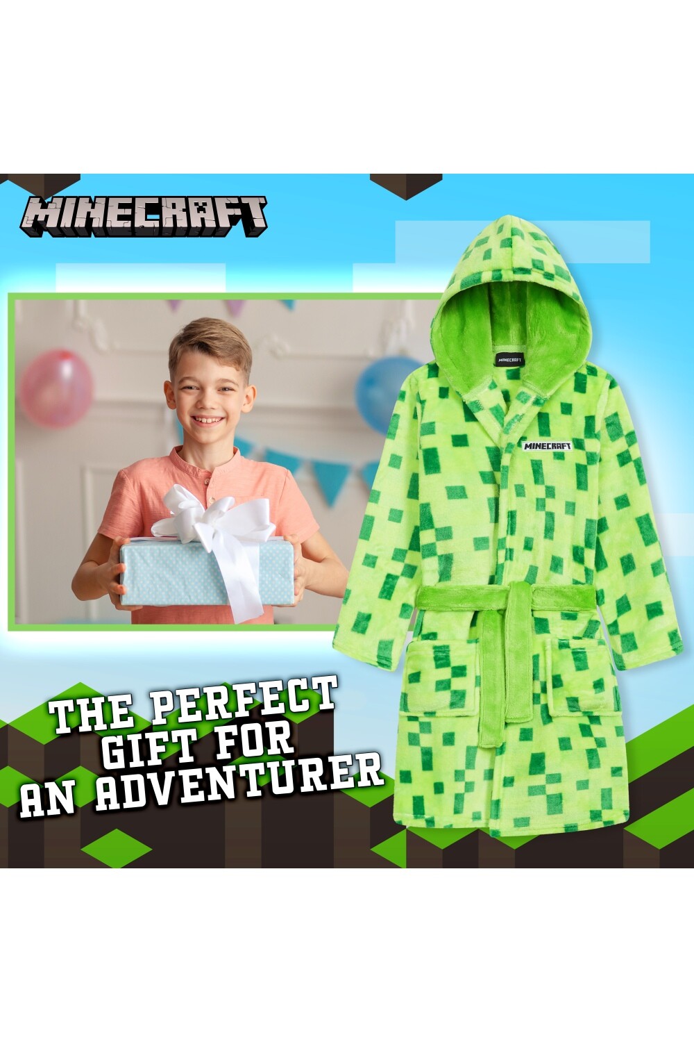Minecraft Dressing Gown with Pixel Design for Gamers Kids and Teens eBay