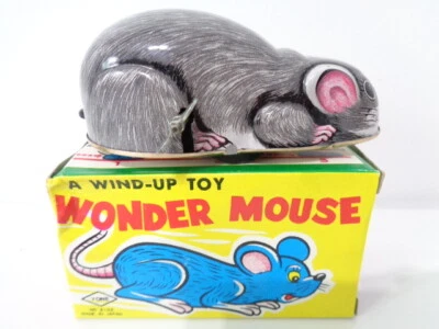 Giocattolo Wonder Mouse avvolgibile in latta vintage anni 70 di YONE made in Japan in scatola
