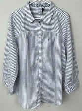 NWT MICHAEL STARS Robyn Button Up Stripe Long Sleeve Blouse / Shirt Wms Sz 3X