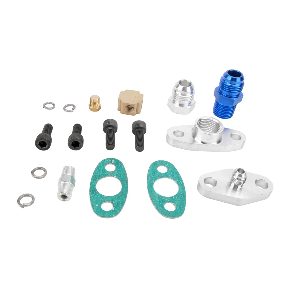 Universal Turbo Oil Line Kit Feed + Return Drain Flange T3 T4 T04E Oil Pan Plug - Image 4 of 4