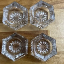 Lot Of 4 Vintage Glass Open Salt Dish Cellars Hexagon Star Bottom 1 11/16” X 1”