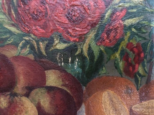 Ancien Tableau Signé Huile sur Bois Nature Morte Fruits 1937 - Imagen 5 de 24