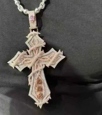 4Ct Round Cut Real Moissanite Custom Cross Men's Pendant 14k White Gold Plated