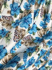 Blue Hibiscus Flower Cotton by Yard. Clearance Floral Cotton. Great Quality BTY