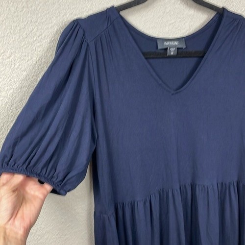 New Karen Kane Puff Sleeve Tiered Dress V Neck Knee Length Navy Blue Sz M - Picture 5 of 13