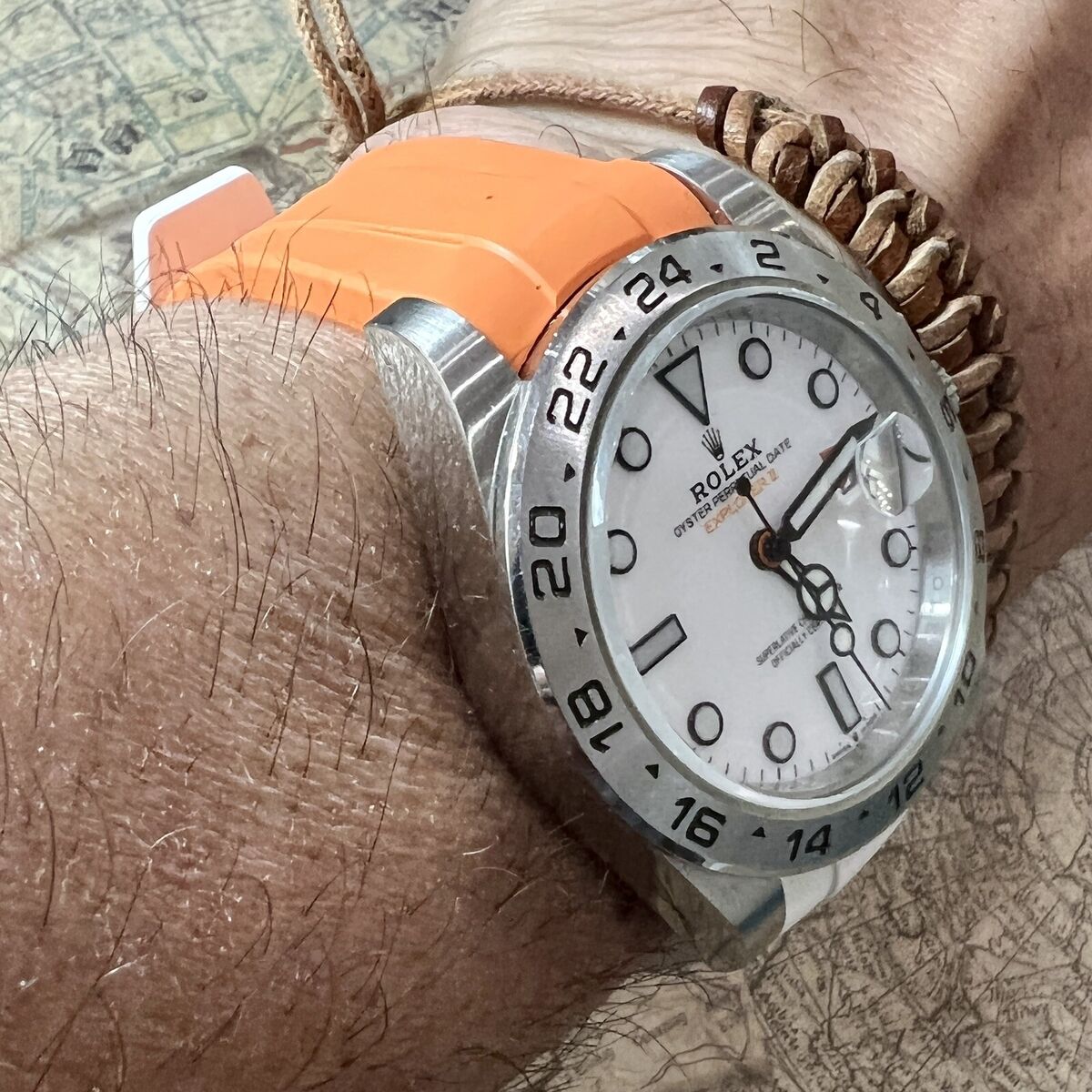21mm WHITE & ORANGE Vulcanized Caoutchouc rubber Strap 42mm 21mm WHITE & ORANGE Vulcanized Caoutchouc rubber Strap 42mm