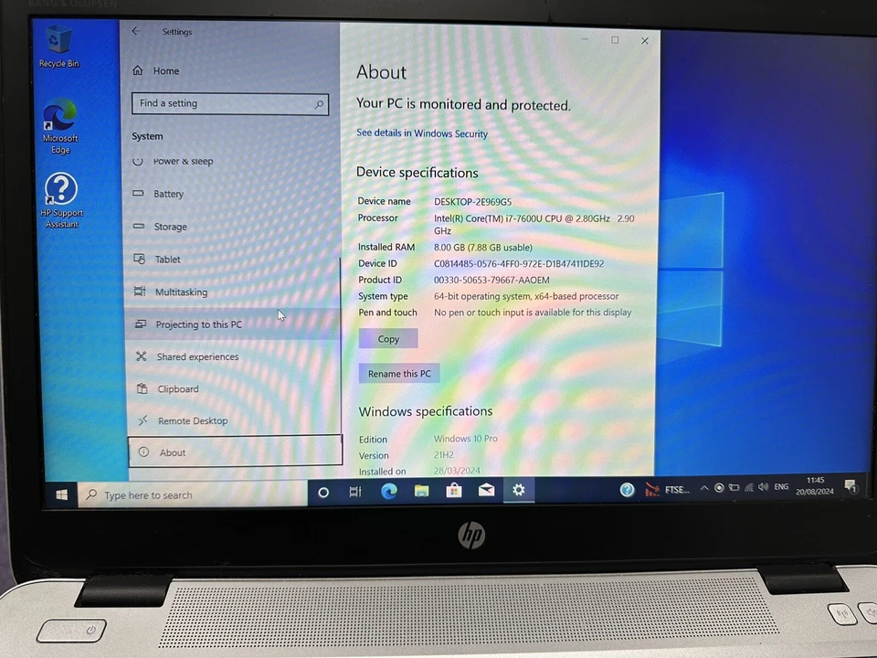 HP EliteBook 840 G4 Core i7-7600U 8GB Ram 256GB SSD Win 10 Laptop NO Battery - Image 3 of 4