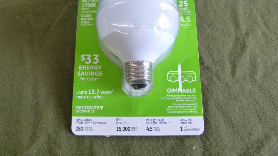 GE 68171 - LED4DG25M-W/TP LED G25 Globe 2700K White Medium Base Bulb - Image 3 of 4
