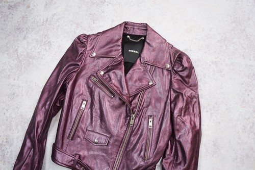 Chaqueta de cuero Diesel L-Sunset púrpura piel de cordero chaqueta para dama talla M mediana - Imagen 3 de 12