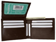 Leather Men's Bi Fold Wallet with Fixed Flip Up single Window ID -BROWN