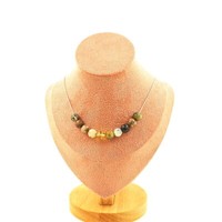 Steine Und Mineralien. Halskette 10 Perlen Achat Bambusblatt 8 Mm Kette In A