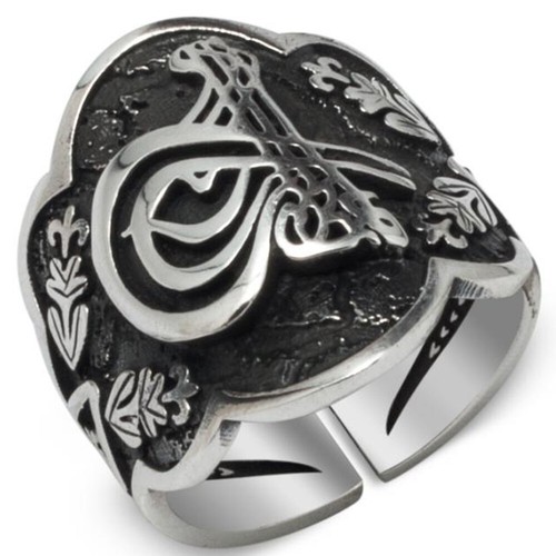 Solid 925 Sterling Silver Sultan Tughra Archer Thumb Men's Ring Adjustable Size - 第 1/3 張圖片