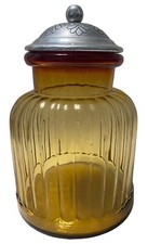 Vintage Large APOTHECARY Jar Trendy Counter Display ~ Amber Glass w/ Silver Lid