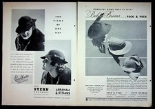 Peck & Peck Stern Brothers Abraham & Straus Hats Tiffany Lot Of 2 Ads 1934 NY