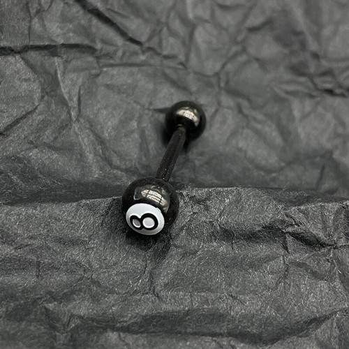 New Punk Black 8 Billiards Tongue Ring Body Jewelry Stainless Steel Tongue R _&g