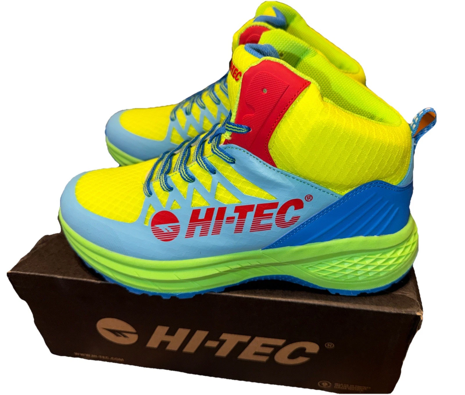 Hi-Tec Men's Size 9 Trail Hiking High Top Shoes 90’s Neon Colors, Breathable NWT