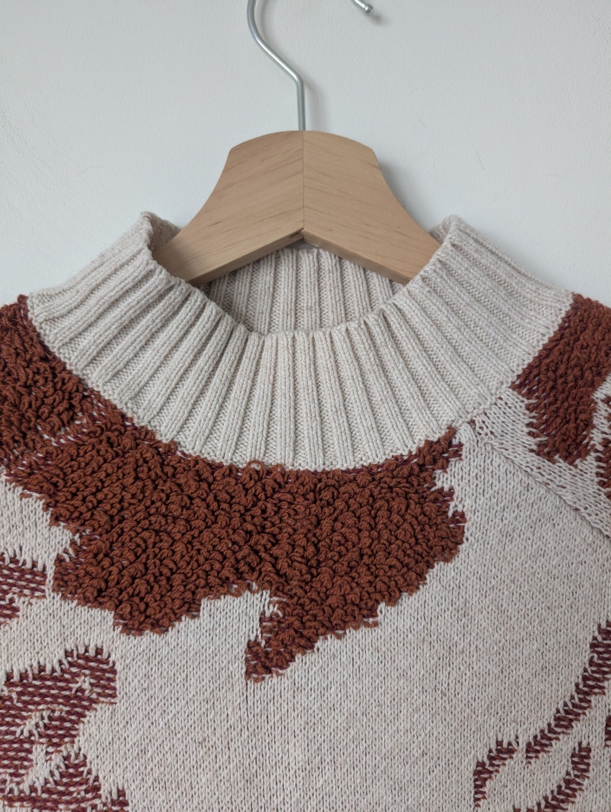 Fat Face Women's Beige Abstract Funnel Neck Knit Jumper Size 12 image 3