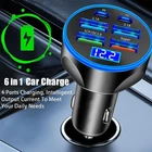  USB C Car Charger Adapter 6 in 1 with Voltage Display QC 4.0 