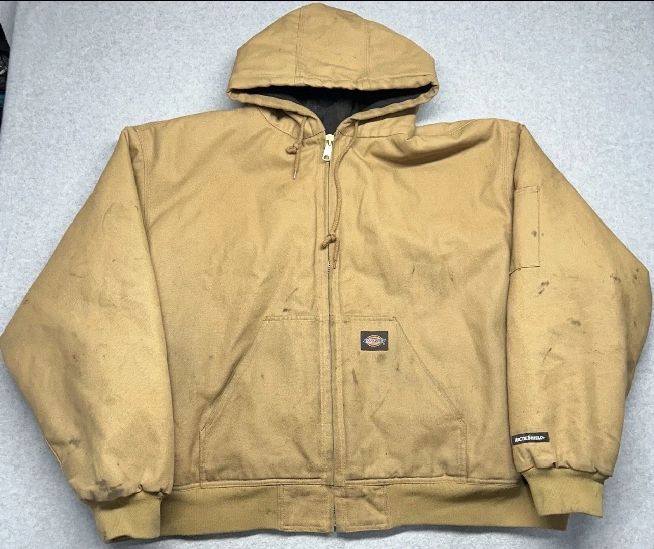 Dickies Jacket Mens 5XL Tan Canvas Hooded Quilted Insulated Workwear Bomber