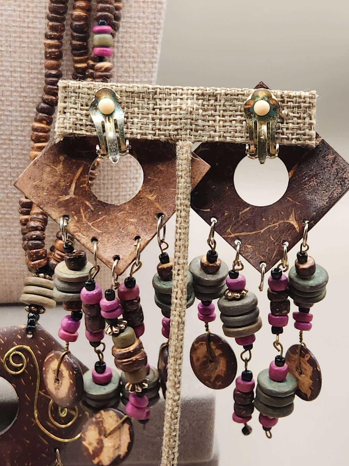 Multi-Strand Retro Coconut Shell Bead Necklace Bo… - image 4