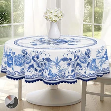 1 Pc Retro Blue and White Porcelain Flower Tablecloth Holiday Party Table Cover
