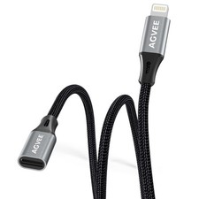 AGVEE 6.6ft Lightning Extension Cable, Braided Female to Male Extender Full Fu