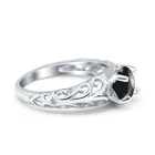 Vintage Style Round Natural Black Onyx Filigree Wedding Ring 925 Sterling Silver