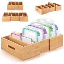 NWT ~ 11.8"-18.7" Expandable Bamboo Lid Adjustable Kitchen Cabinet Organizer