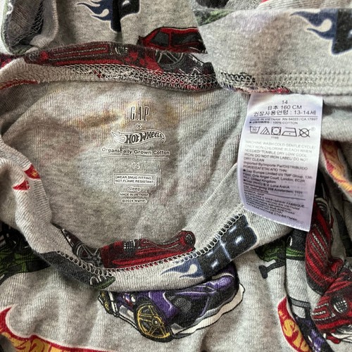 Gap Organic Cotton Grey Hot Wheels Pajama Set Boy's Size 14 - Picture 2 of 6