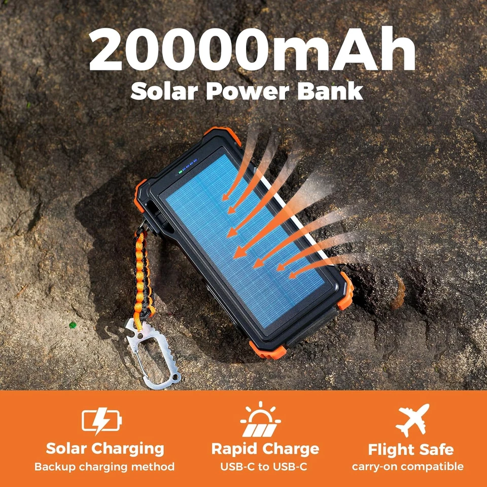 Banco de energía solar 20000 mAh cargador inalámbrico para Apple Watch iPhone USB-C Foto 3 de 4