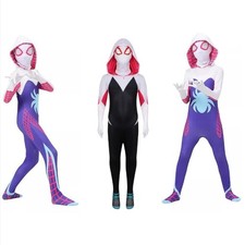 Girls Halloween Ghost Spider Stacy Gwen Cosplay Bodysuit Fancy Dress Up Costume