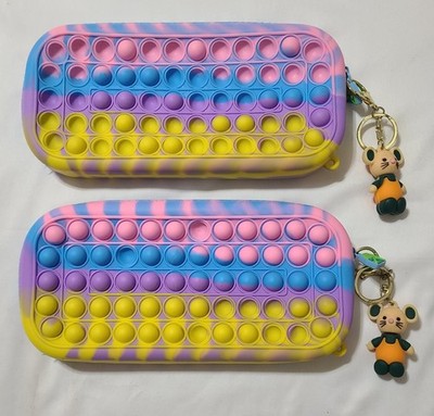 2pk Pop It Sensory Toy Pencil Case Push Bubble Stress Relief With Keychains EUC 