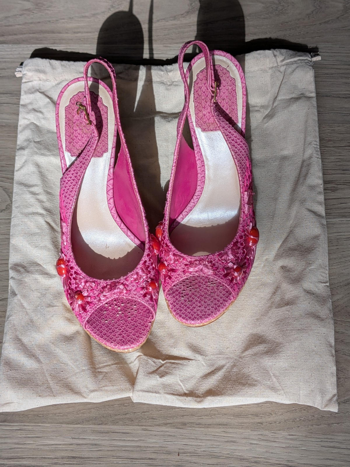 Authentic Dior Pink Python Embellished Platform Sandals, Christian Dior, Heels