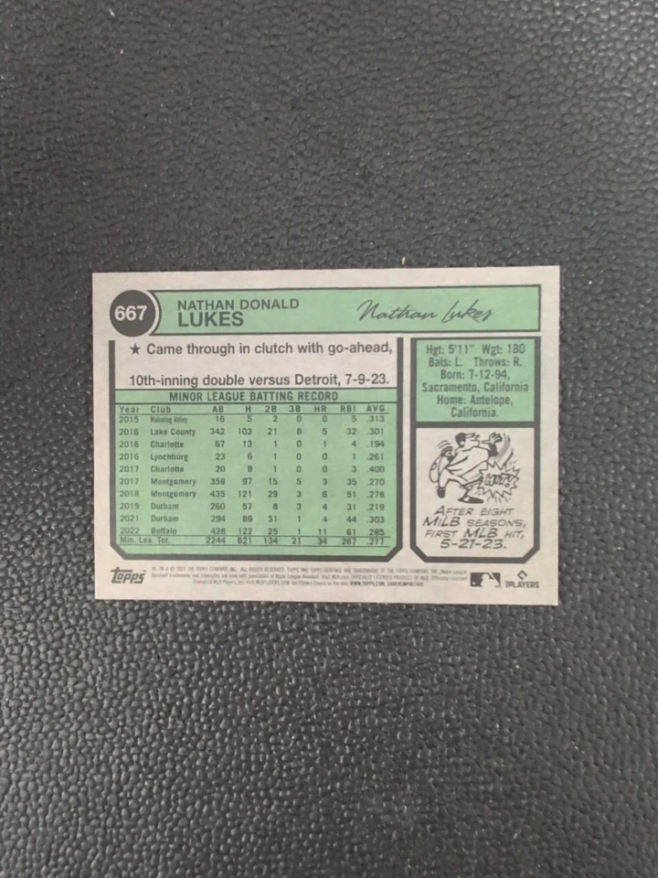 2023 Topps Heritage High Number - Nathan Lukes #667 (RC) Toronto Blue Jays  - Image 2 of 2